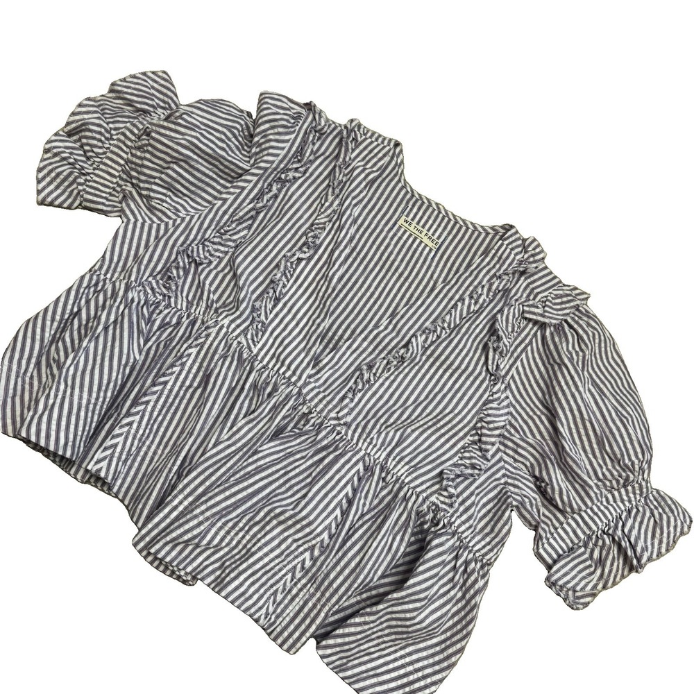 Free People Women's Top Size Large Striped Distressed Ruffle Trim We The Free